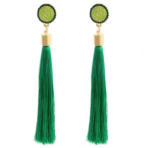 Elegant Green Tassel Earrings - Picture 1 of 3